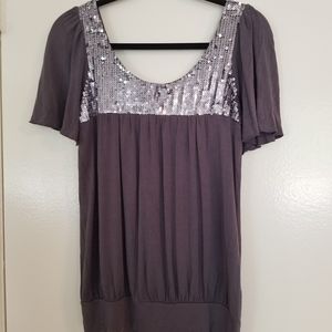 Gibson Nordstrom Sequin Banded Hem S/S Top M